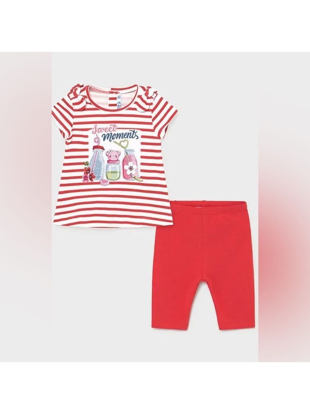 Size 9 months Mayoral Red & White Striped Tee with Red Leggings -